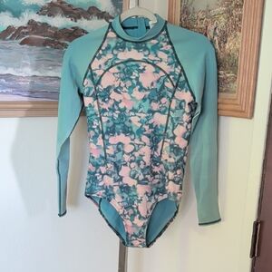Teal and Pink Long Sleeve Swimsuit